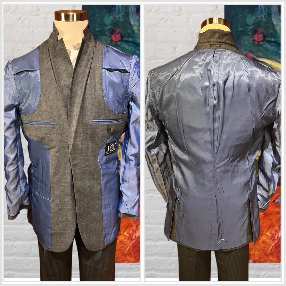 New Joseph Abboud Mens 40-42L Gray Blue Plaid Blazer Suit Jacket NWOT - Picture 10 of 15